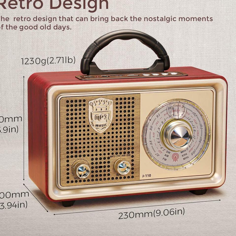 Termurah Radio Portabel 110BTS Retro FM/AM/SW Radio Speaker System dengan BT USB TF Card Player 100%