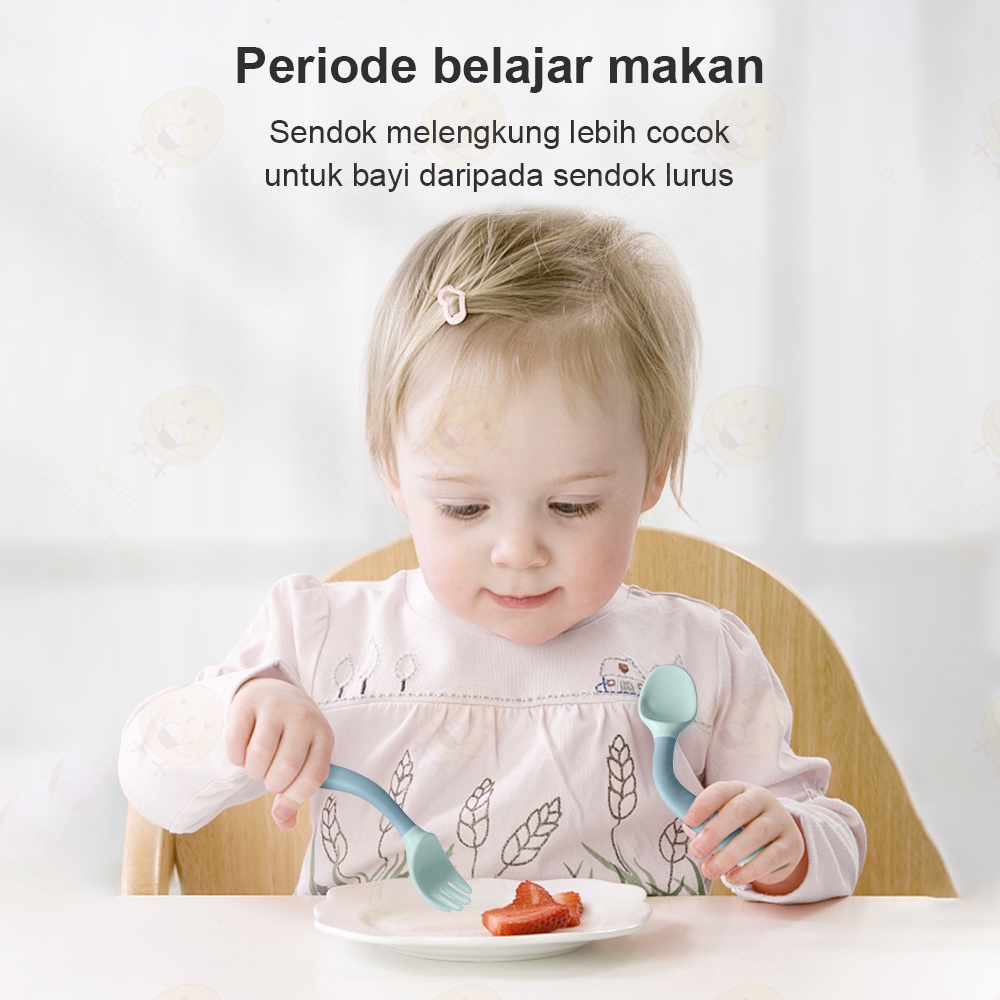 Lacoo Set sendok garpu makan bayi flexible Mpasi peralatan Makan Bayi silicone alat makan bayi dengan Kotak