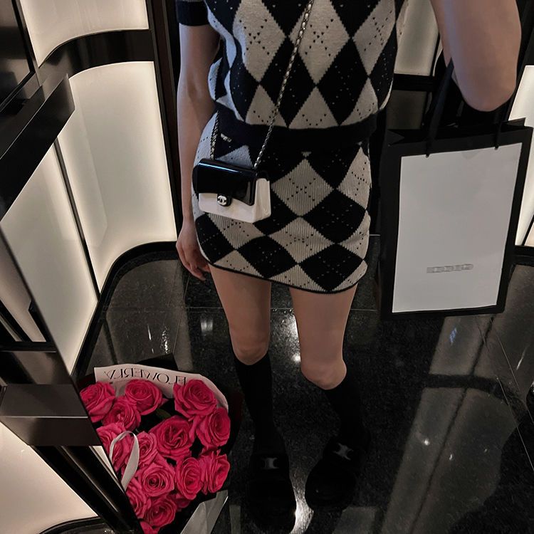 Kerah boneka lengan pendek rajutan top wanita tas pinggang tinggi rok pinggul musim panas baru wewan