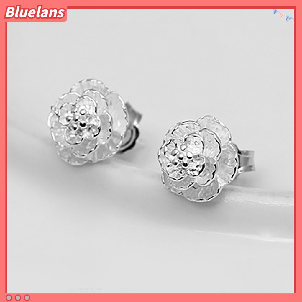Bluelans 1 Pasang Anting Stud Silver Plated Bentuk Bunga Romantis Untuk Wanita