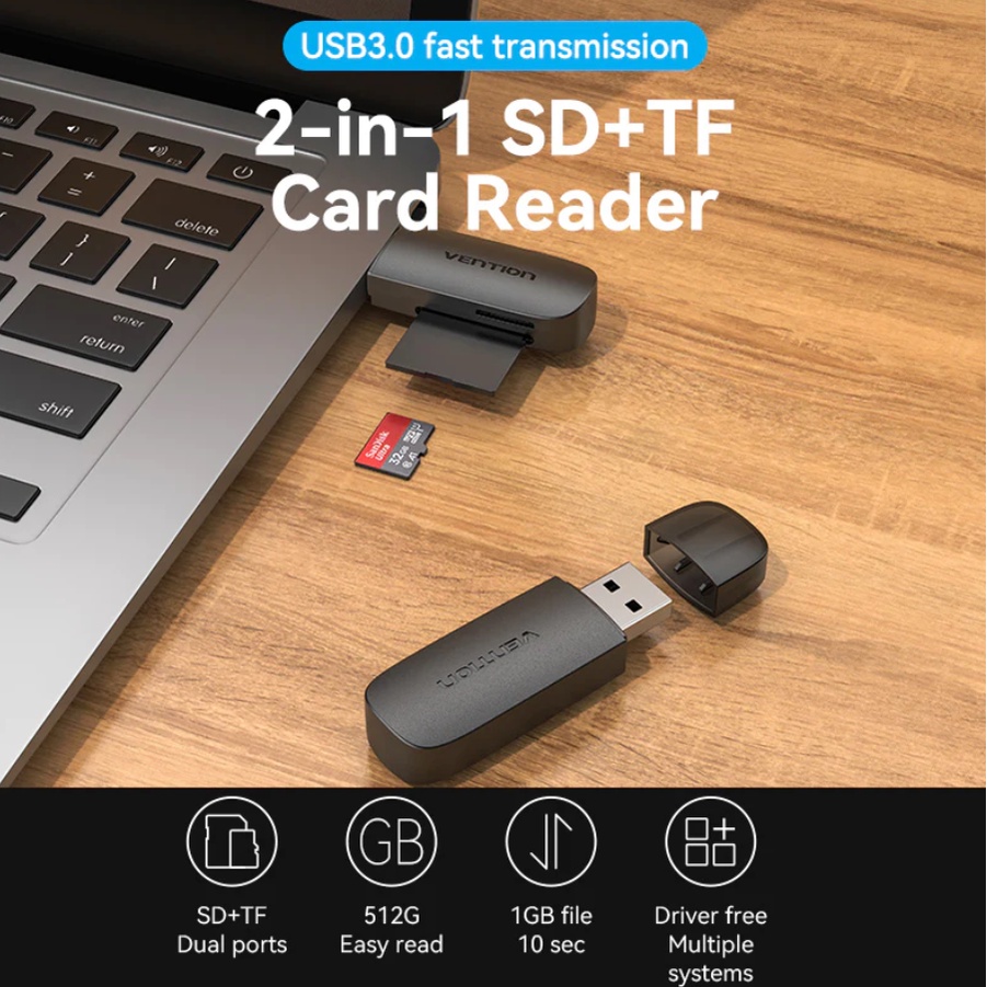 Vention Card Reader Micro SD TF Card USB A Memory Card Adapter