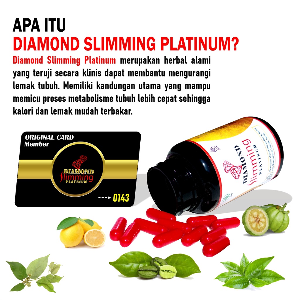 Diamond Slimming Platinum - Original [ CARD MEMBER ] Obat Diet Ampuh BPOM 2BOTOL isi 60 kapsul/Kemasan