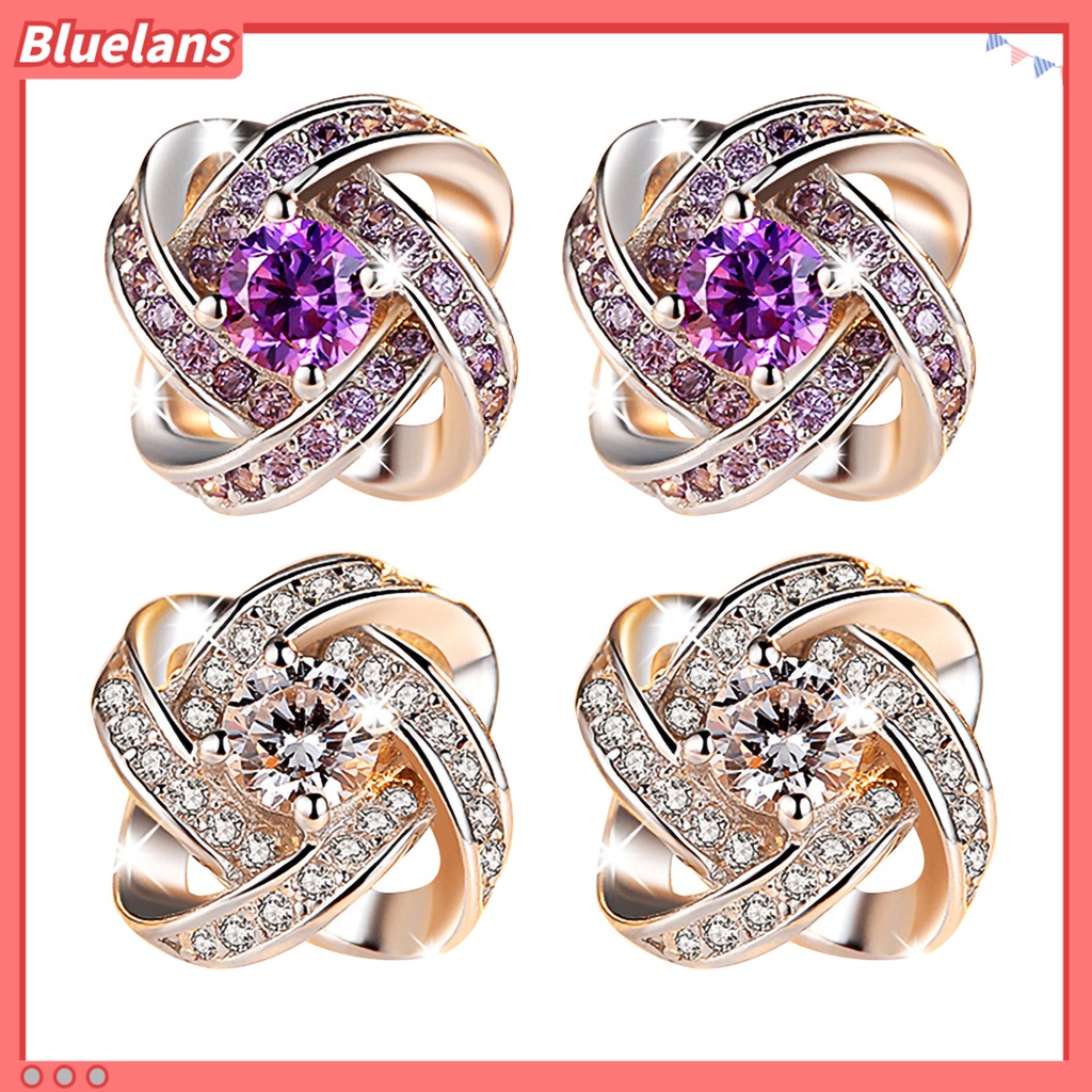 Bluelans Ear Studs Rhinestone Inlaid Flower Shape Alloy Women Decoration Flower Earrings