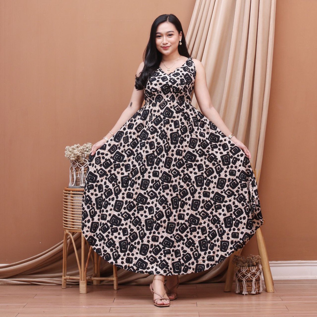 Daster Kekinian Yukensi Tanpa Lengan Jumbo Rayon Premium Panjang Kerut Dada Realpict