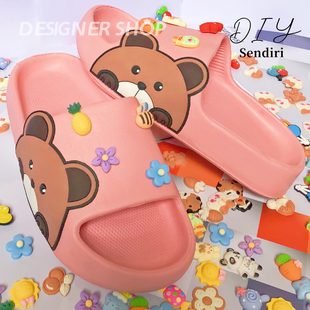 Sandal Jelly Anak Motif BEAR Unisex Slip On Jelly Jibbitz 3D-SIZE 31-36