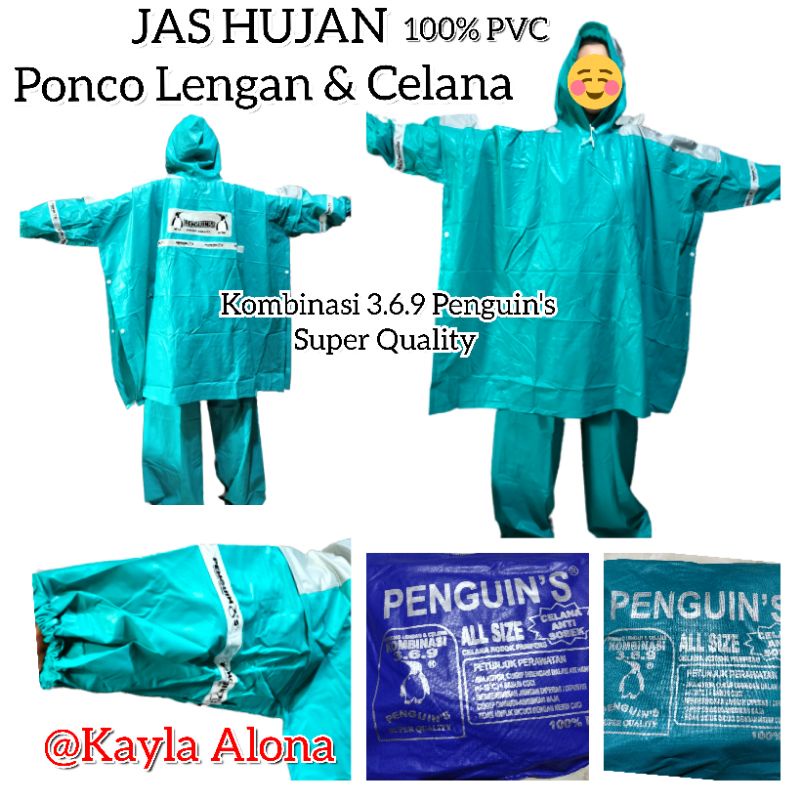 ( 369 Penguin's ) Jas Hujan Ponco Lengan &amp; Celana