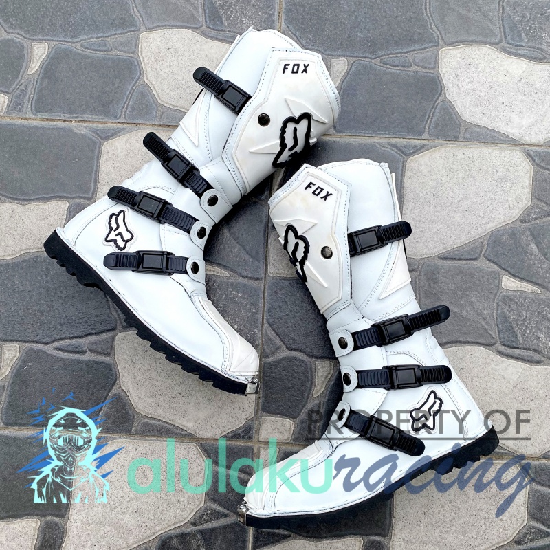 Sepatu Trail Motocross X Lokal Boots Riding SV Premium Quality with Safety Protectors - Gen White