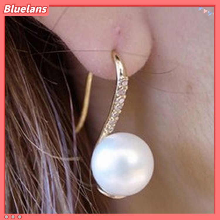 Bluelans Fashion Faux Pearl Drop Rhinestone Inlaid Hook Earings Women Piercing Jewelry