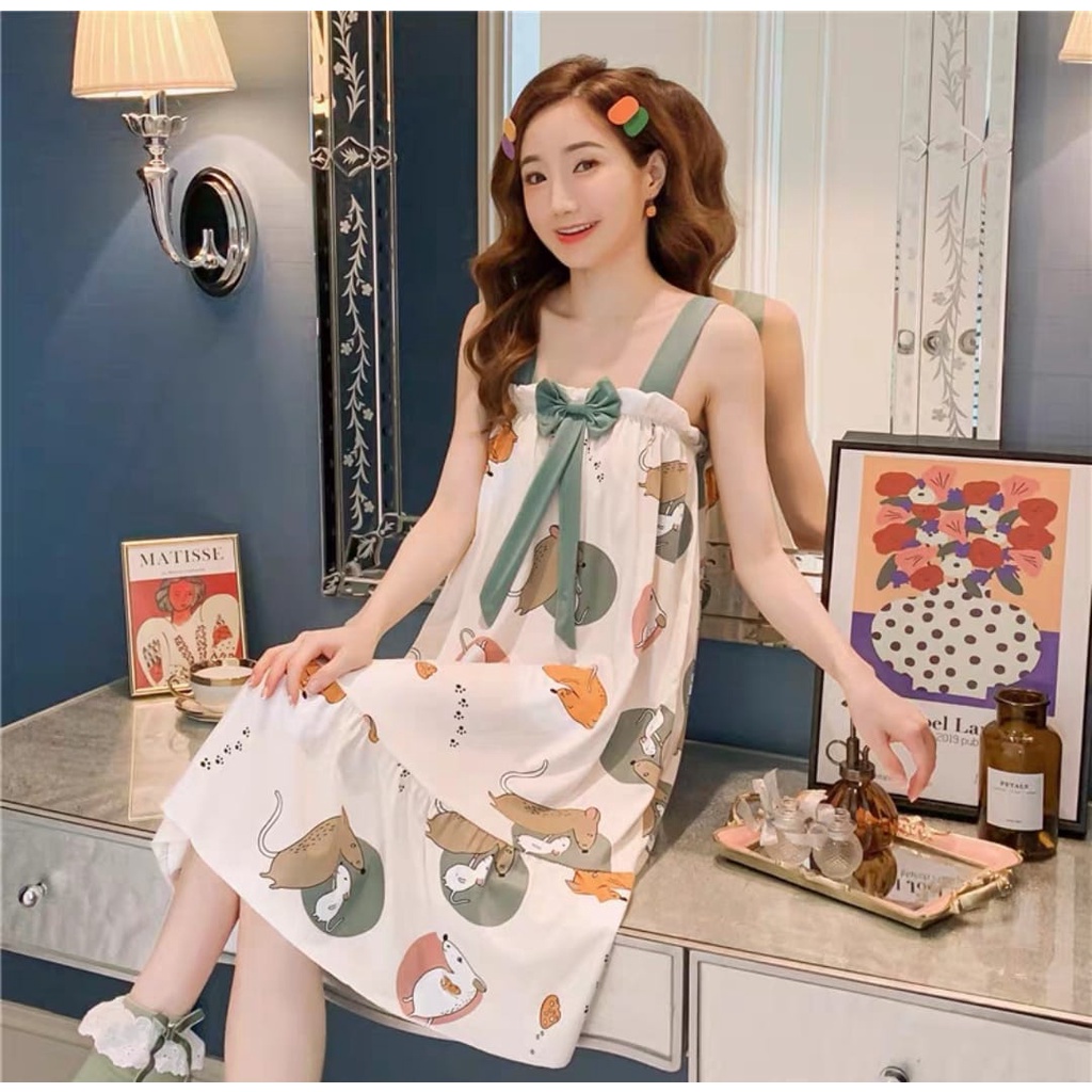 TELLY ➡️ 328 Daster Spandek Import Piyama Tanktop Pita Sexy Sleepwear Korean Style Style Baju Tidur Wanita Tanpa Lengan