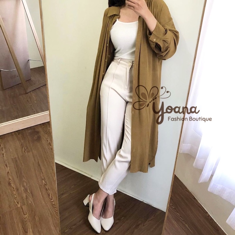 YOANA - [ Ready Stock ] CASSY Midi Slit Dress / Tunik Slit / Kemeja Panjang Tunik Slit