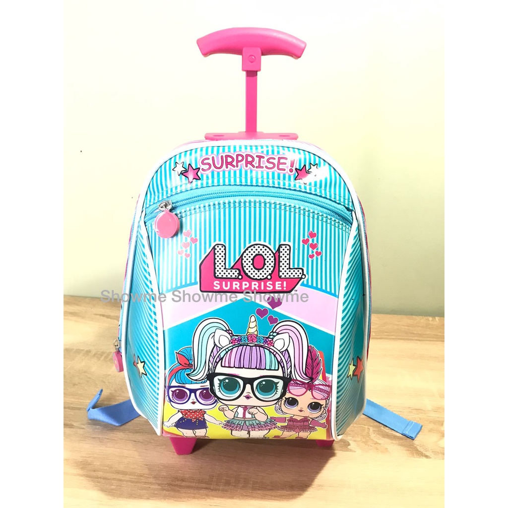 SHOWME TAS TROLLEY - TROLI DORONG ANAK SEKOLAH in PAUD - PLAY GROUP  - TK KARAKTER PEREMPUAN RAINBOW RUBY PINK CUTE - BATOK GAMBAR BUSA KERAS