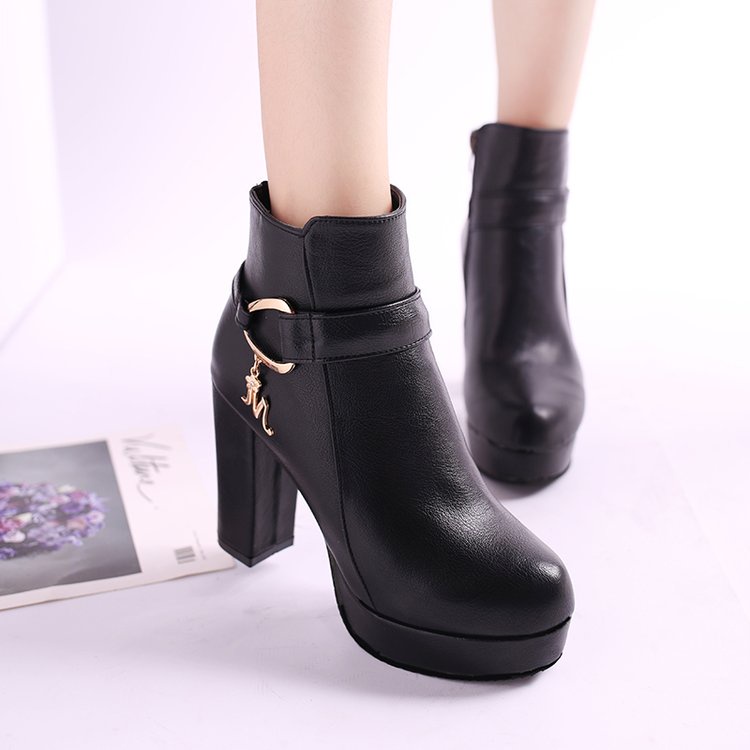 ✅PINKEY P078 Fashion Women Boots Shoes PU Leather Breathable Chunky High