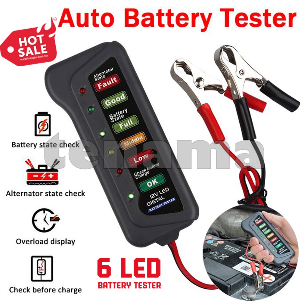 Tester Digital Aki 12V  Motor Mobil Dengan 6 LED Lights Display