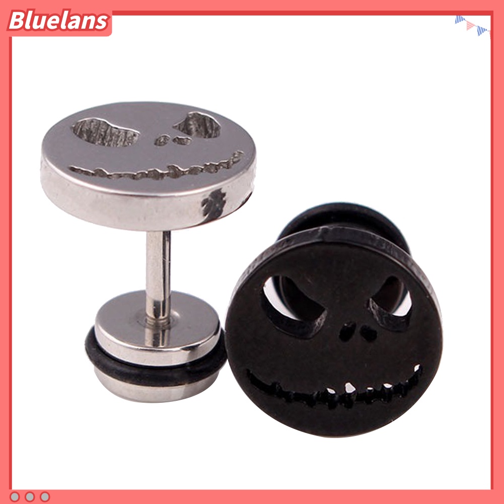 Bluelans Anting Stud Tindik Desain Tengkorak Halloween Bahan Titanium Steel Untuk Pria Dan Wanita