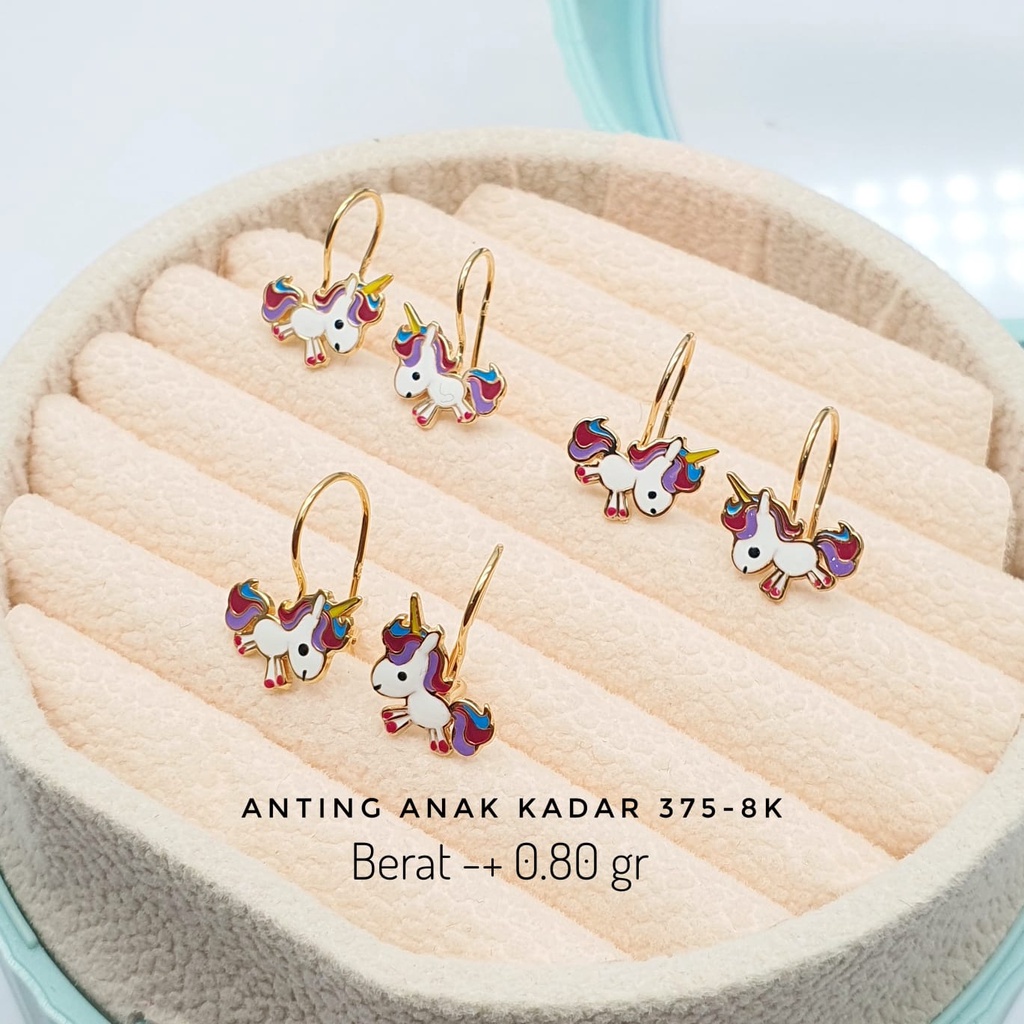 Anting KENIP KLEP JEPIT Bayi dan Anak model lucu boneka karakter variasi PERHIASAN EMAS ASLI Kadar 8K 375 (BUKAN MODEL TOGE) kuda poni unicorn kitty