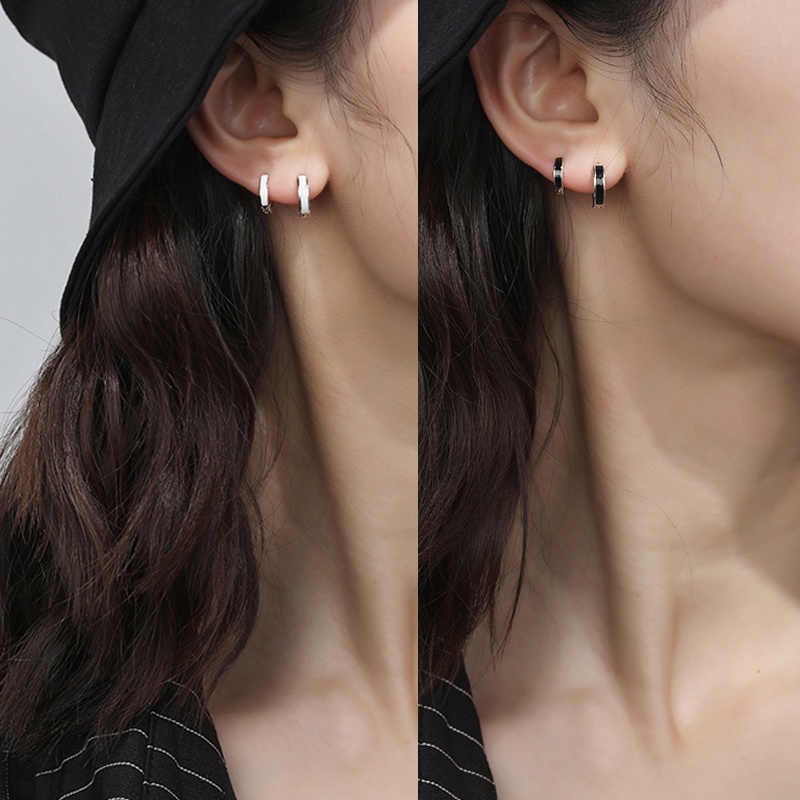 Anting Tusuk Model Lingkaran Warna Hitam Putih Untuk Wanita