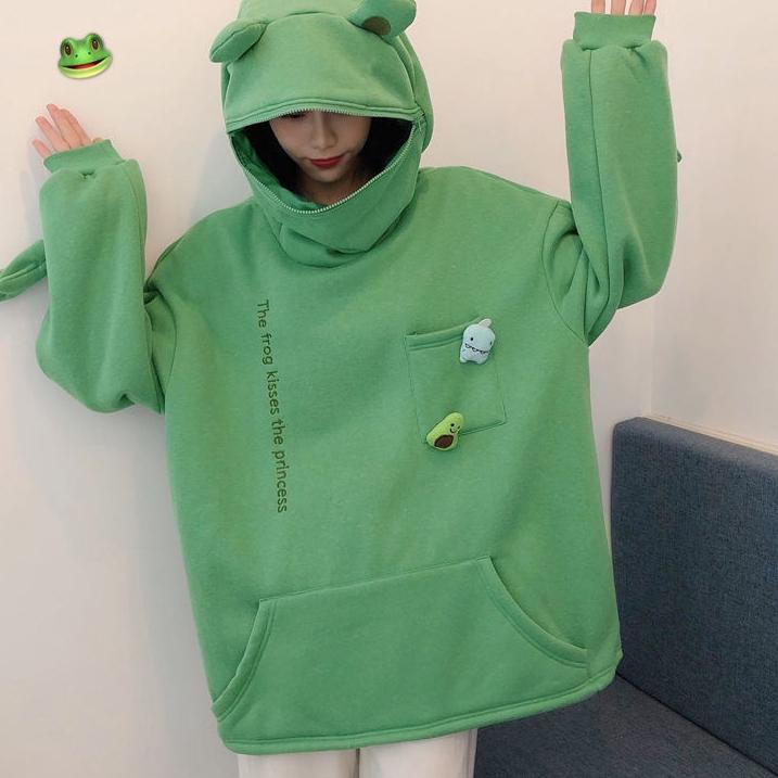 Stok Terbatas M-5XL Frog Zipper Hoodie Sweater Kebesaran Hoodie Kodok Resleting