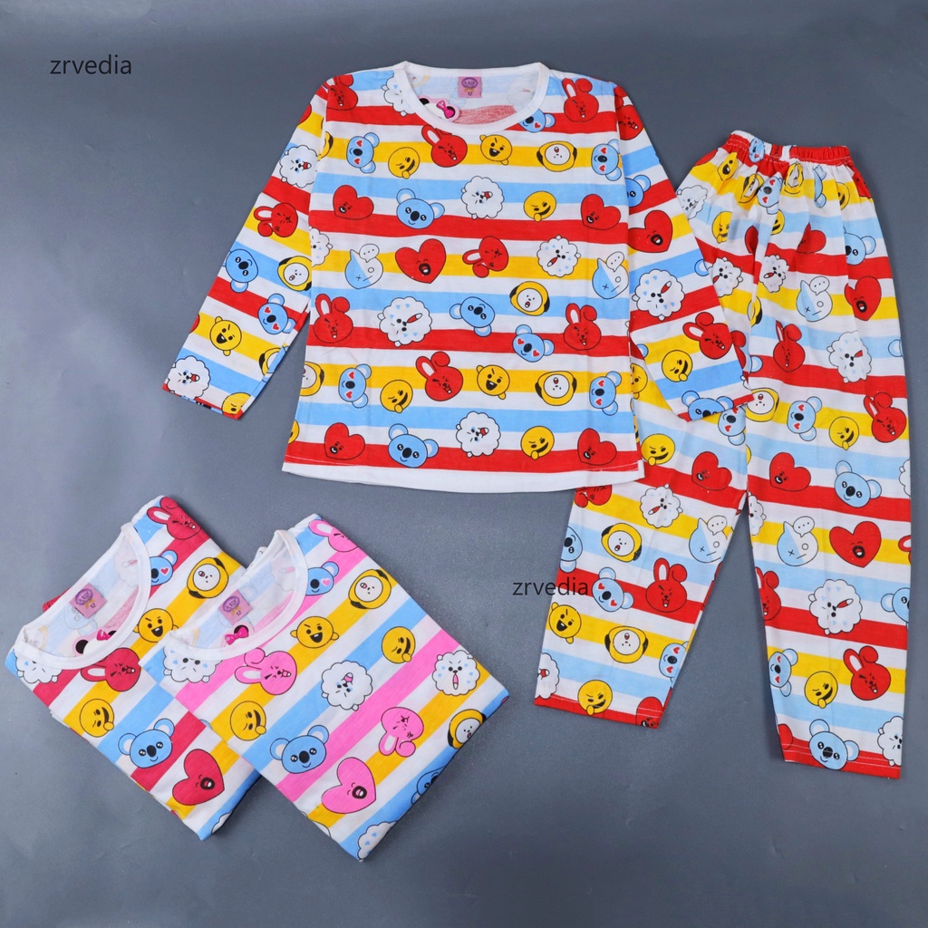 Piyama Karakter 9-10 Tahun / Baju Tidur Piyama Anak Perempuan Bahan Kaos COD Adem Lengan Celana Panjang Import Kaos ZR-Vedia