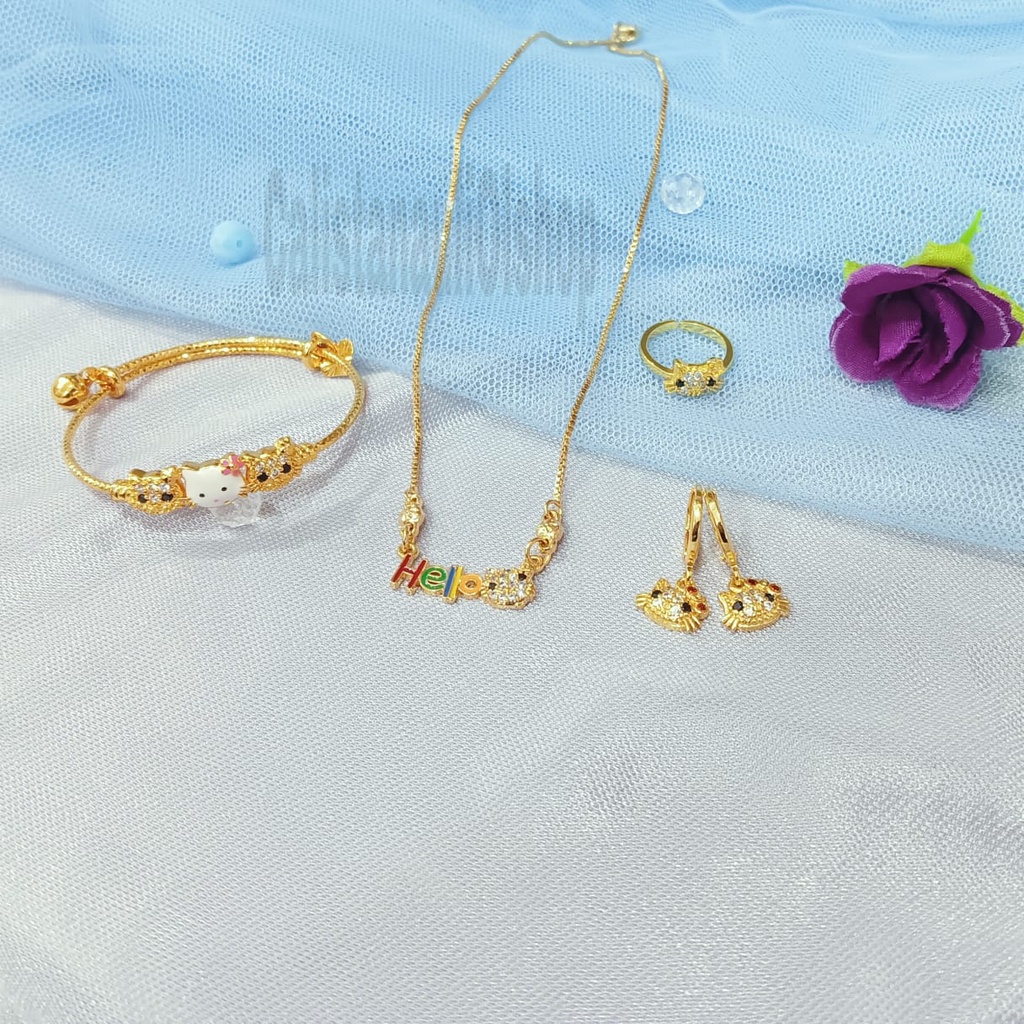 SET ANAK MATA HELLO KITTY PERHIASAN EMAS KOREA ANTI KARAT DAN ANTI LUNTUR