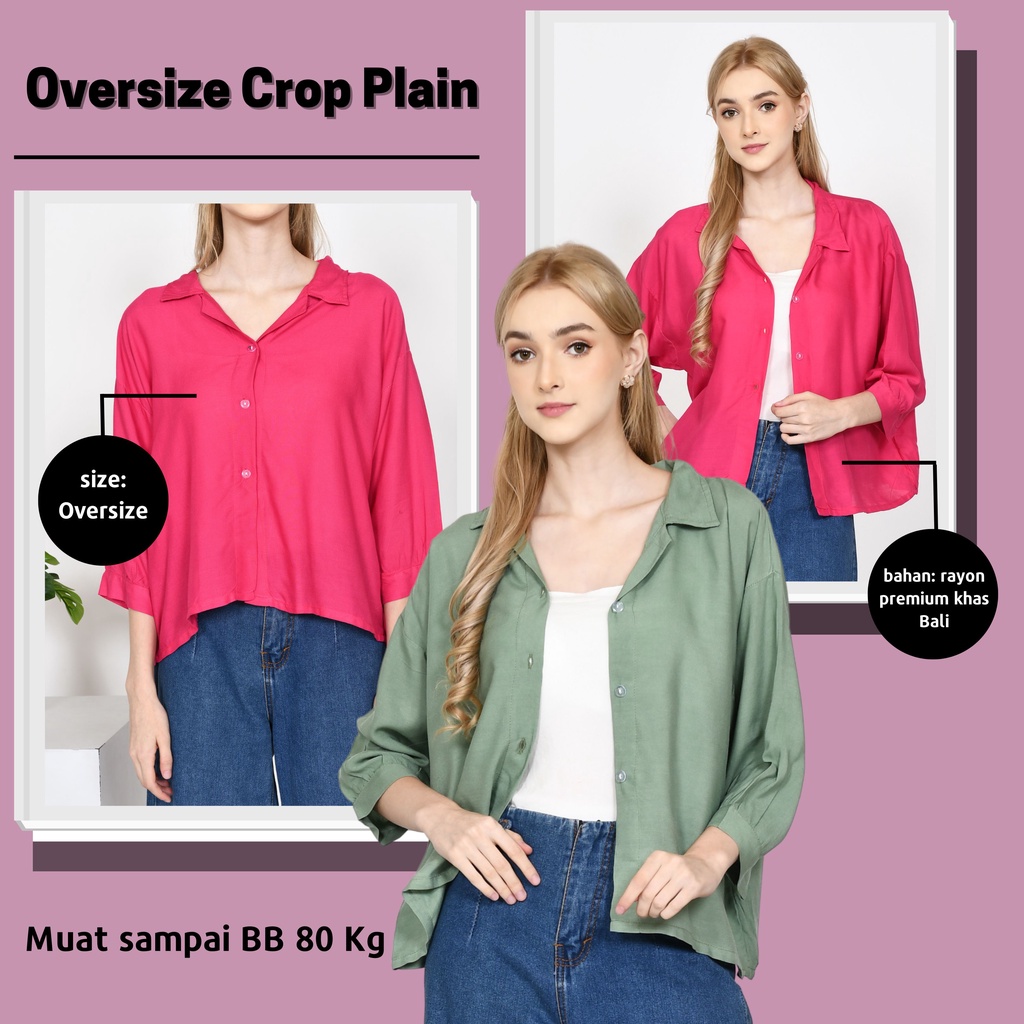 Kemeja Wanita OverSize Crop POLOS Garis Terbaru Kekinian l Cwek Style Korea