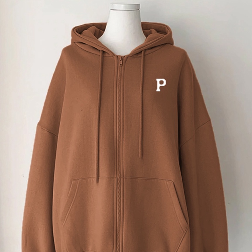 Jacket Hoodie Zipper Initial P Oversize - Bahan Fleece - Size XXL