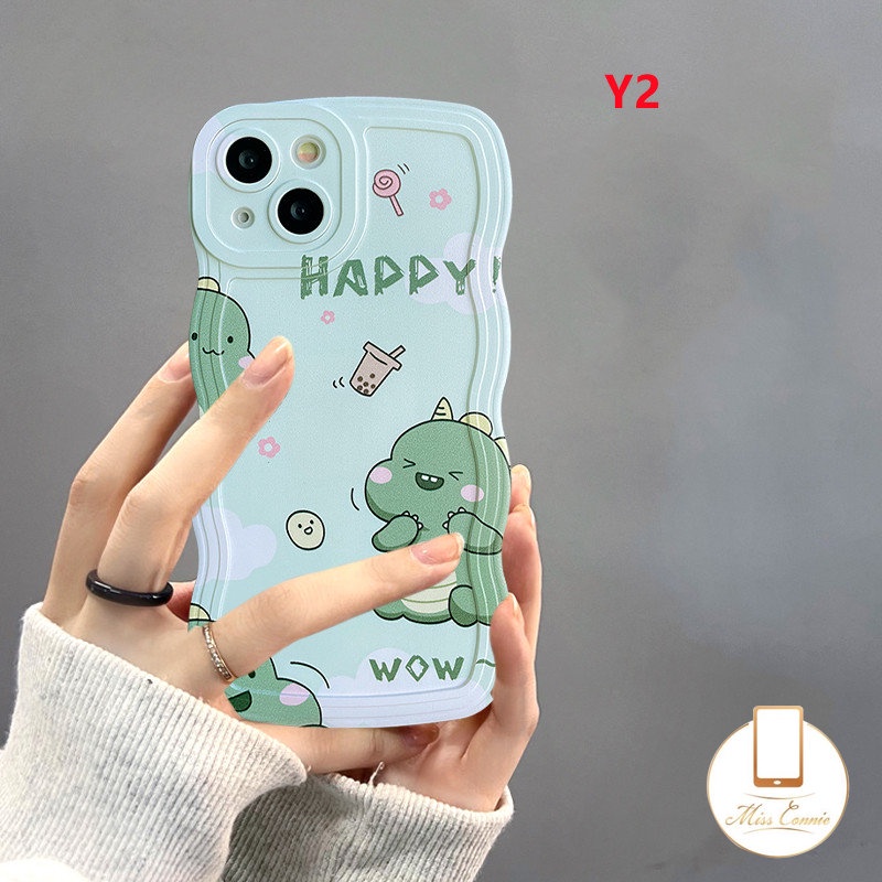 Redmi Note9 10 8 Note 11 Pro+Lovely Casing Redmi 12C 9T 10 9 9A 10C 10A 9C NFC A1 A1+Note 10s 11s 10 Pro Max Plus Kue Donat Happy Milk Tea Little Dinosaurus Wavy Edge Case