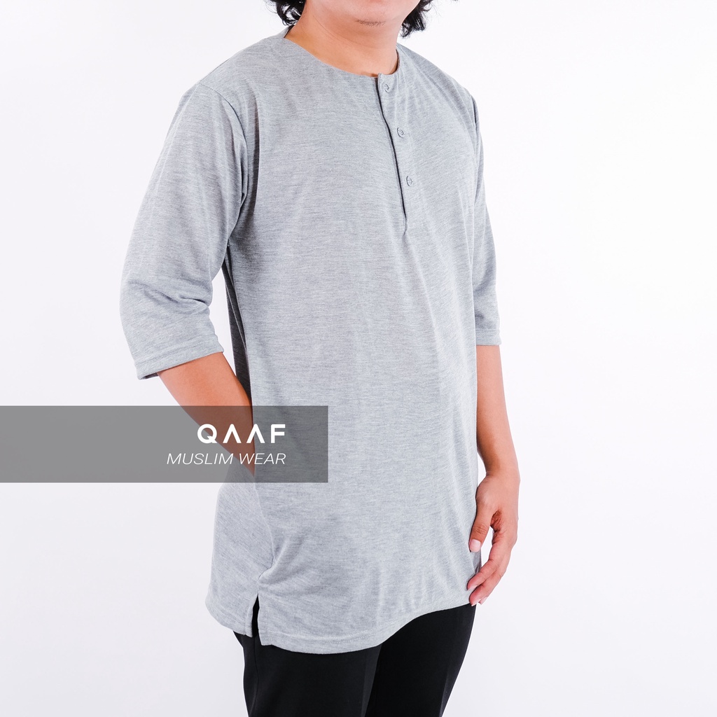 Kaos Polos Longline Pria Bisa Capel Kurta Lengan Panjang 3/4 Bahan Halus Tebal