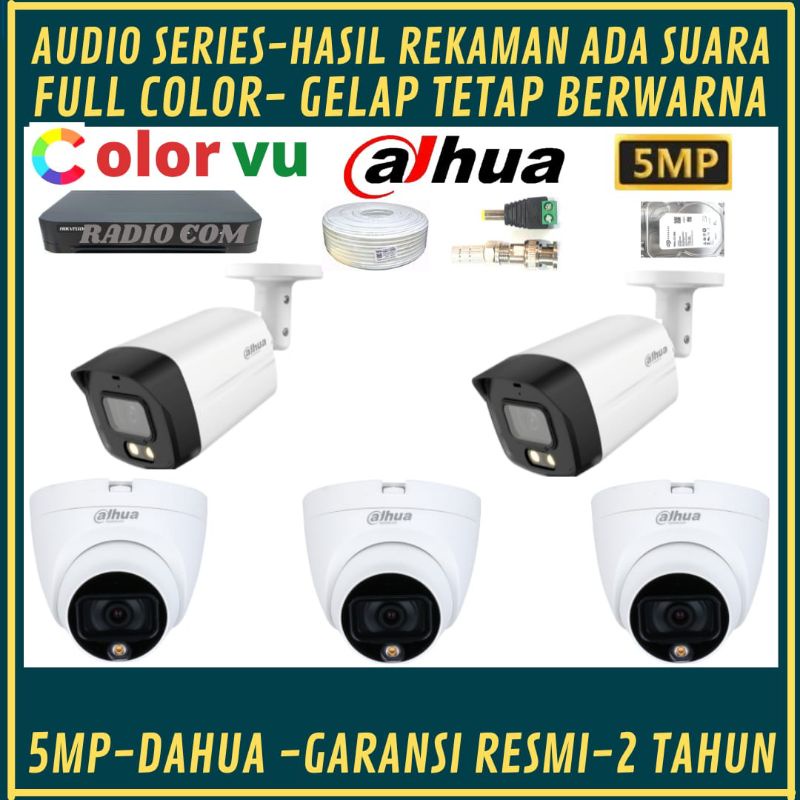 PAKET CCTV DAHUA 5MP FULL COLOR 8 CHANNEL 5 KAMERA AUDIO FULL COLOR