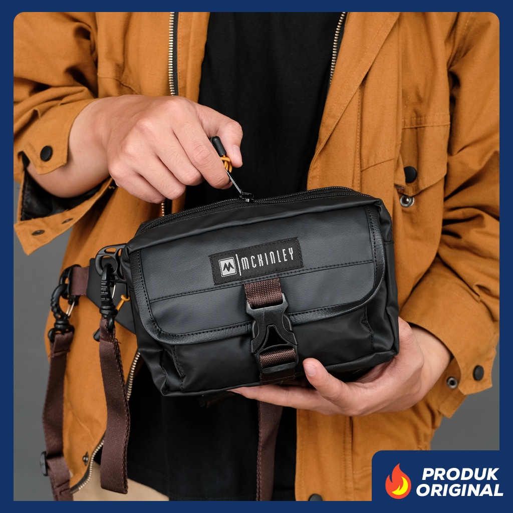 MORIA BLACK ORIGINAL x MCKINLEY Tas Selempang Hitam Pria Slingbag Casual Multifungsi Jalan Santai Main Hangout Nongkrong Sling Bag Distro Remaja Dewasa Daily Shoulder Bag Premium Shoulderbag Simple Pouch Clutch Bag Tas Slempang Bahu Dada Keren Terbaru