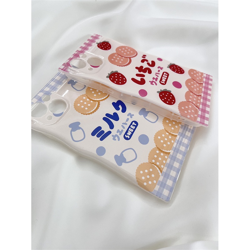 Soft Case Silikon Motif Susu Sapi Strawberry Untuk iPhone 14 13 12 11 Pro Max X Xr Xs Max 8 7 6 6s Plus