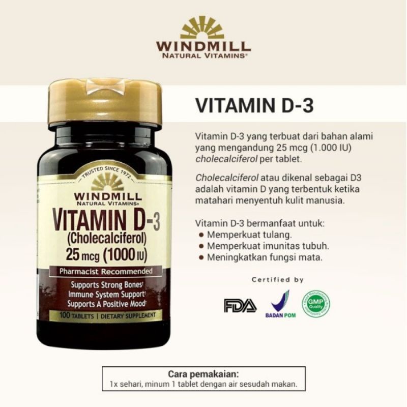 Windmill Vitamin D-3 1000 IU 100 Tablet BPOM