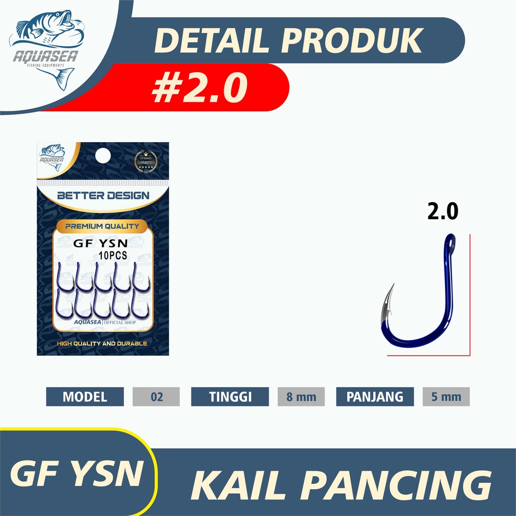AQUASEA Kail Pancing Premium Warna Biru isi 10pcs/pack High Carbon Steel Barbed Fishing Hook Tackle Kail GFYSN-2.0#10pcs