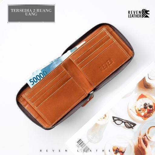 Dompet Pendek Pria Kulit Asli Model Kancing Resleting Dompet Cowok Lipat Keren Kulit Sapi Asli Premium Gerald Wallet Original Reven Bonus Box