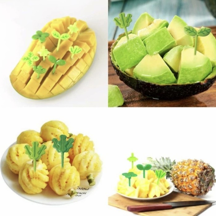 8Pcs Leaves Bento Food Pick Garpu Tusuk BENTUK DAUN Hiasan Bekal Anak