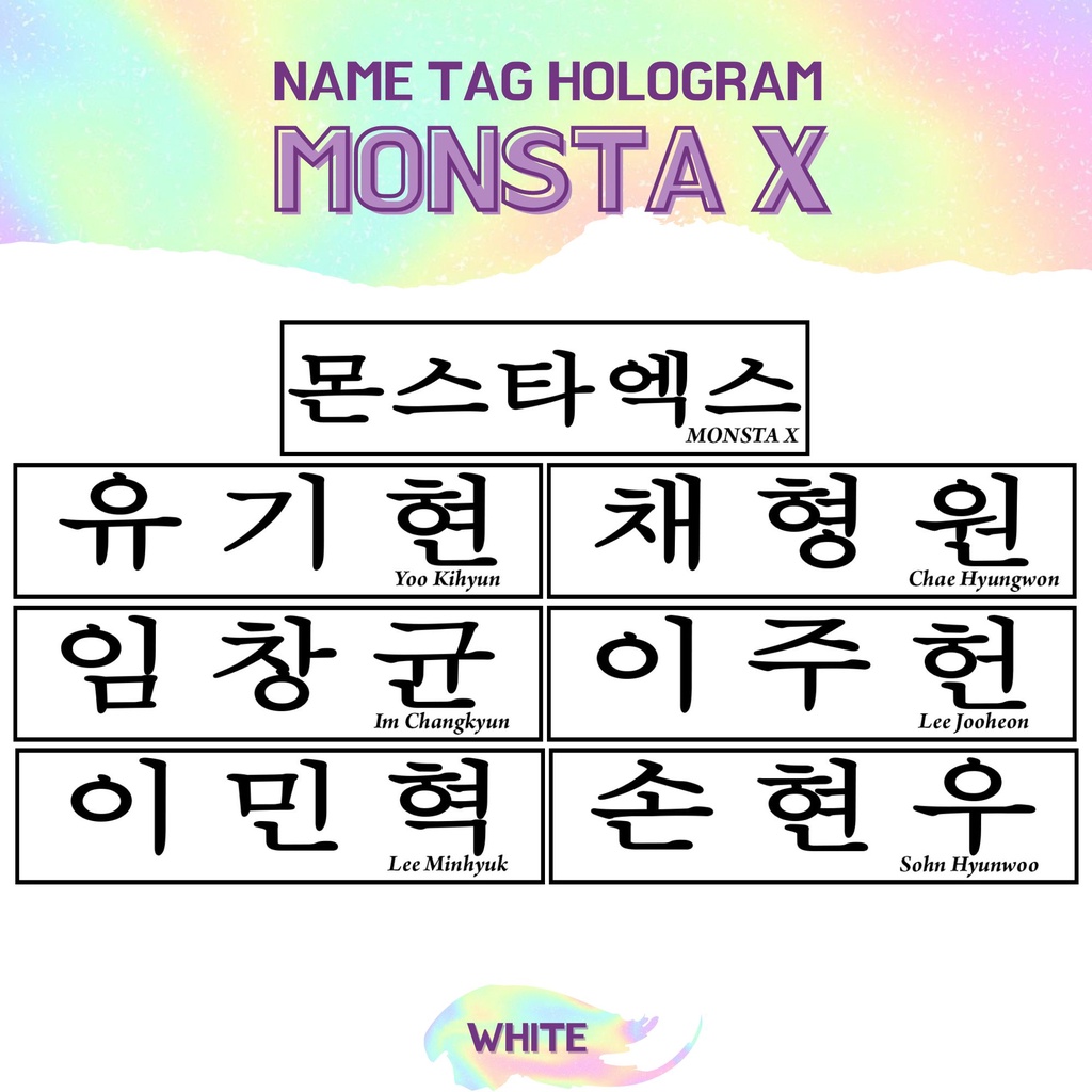 TRANSPARAN STIKER HOLOGRAM MONSTA X NAMETAG (HARGA 2 PCS) NAME TAG TRANSPARANT STICKER NAMA KPOP IDOL KOREA PREMIUM MURAH UNOFFICIAL SHOWNU MINHYUK KIHYUN HYUNGWON JOOHONEY IM READY STOCK !