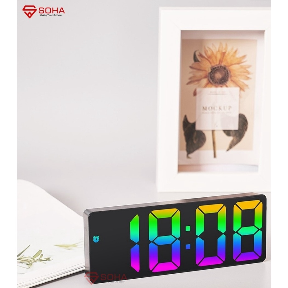 JD-09 Jam Digital LED Warna Rainbow / Jam Alarm Design Simple &amp; Elegan Ukuran Pas Dengan Layar LED Besar Fitur Snooze Ada Suhu &amp; Kalender