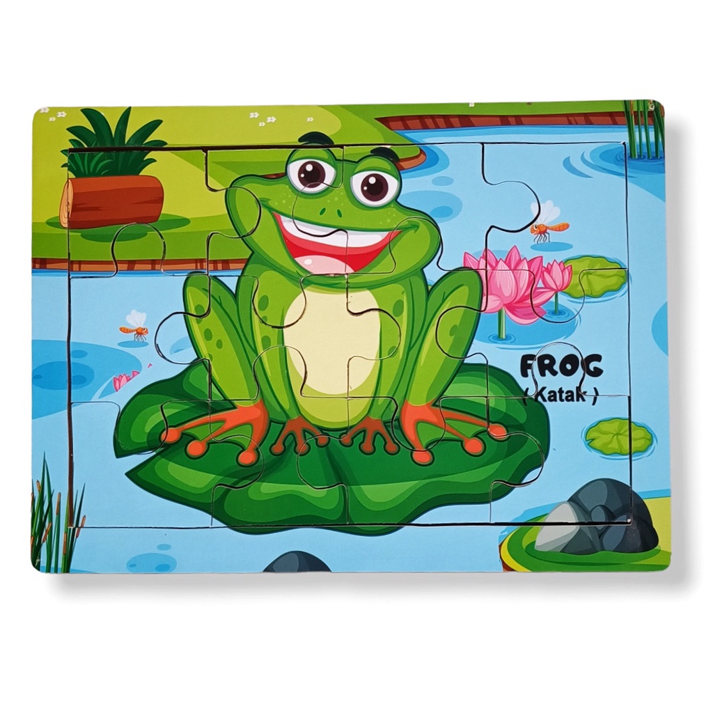 Mainan Kayu Pintar Puzzle Kayu Jigsaw Gambar Katak Bisa COD