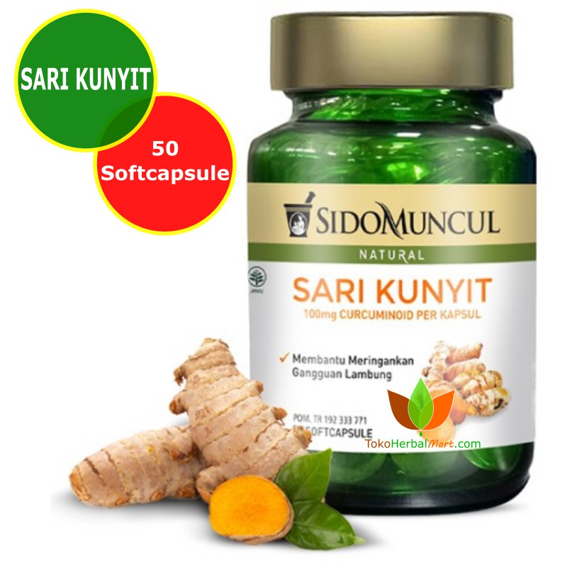 SARI KUNYIT KUNING SIDOMUNCUL 50  KAPSUL JAMU OBAT HERBAL MAAG ASAM LAMBUNG SOFTCAPSULE SOFT CAPSULE
