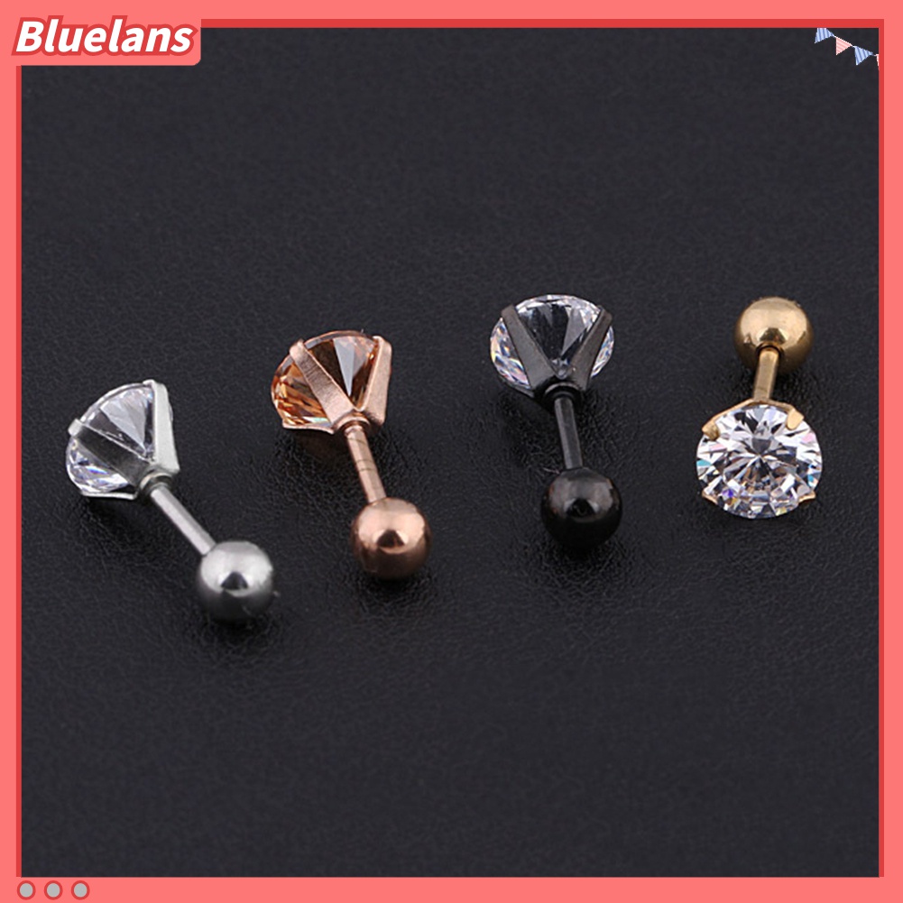 1pc Anting Stud Cubic Zirconia Bahan Titanium Steel Untuk Unisex