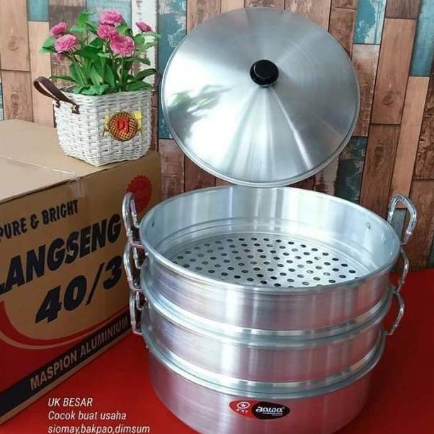 [KODE FIH99] ( 4 kg ) Langseng Steamer Kukus Kue susun 3 Alluminium ukuran 40 Cm Maspion free kardus