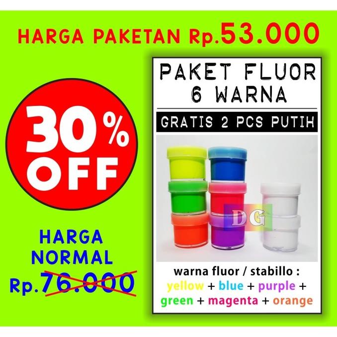 

Cat Tekstil Lukis utk kaos kanvas tas sepatu - PAKET 6 WARNA FLUOR