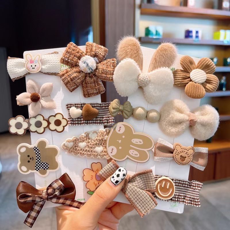 (Hello Girl)F167 8 In 1 Set Jepit Rambut Anak Dewasa Motif Pita Bunga Berbulu Gaya Korea Import