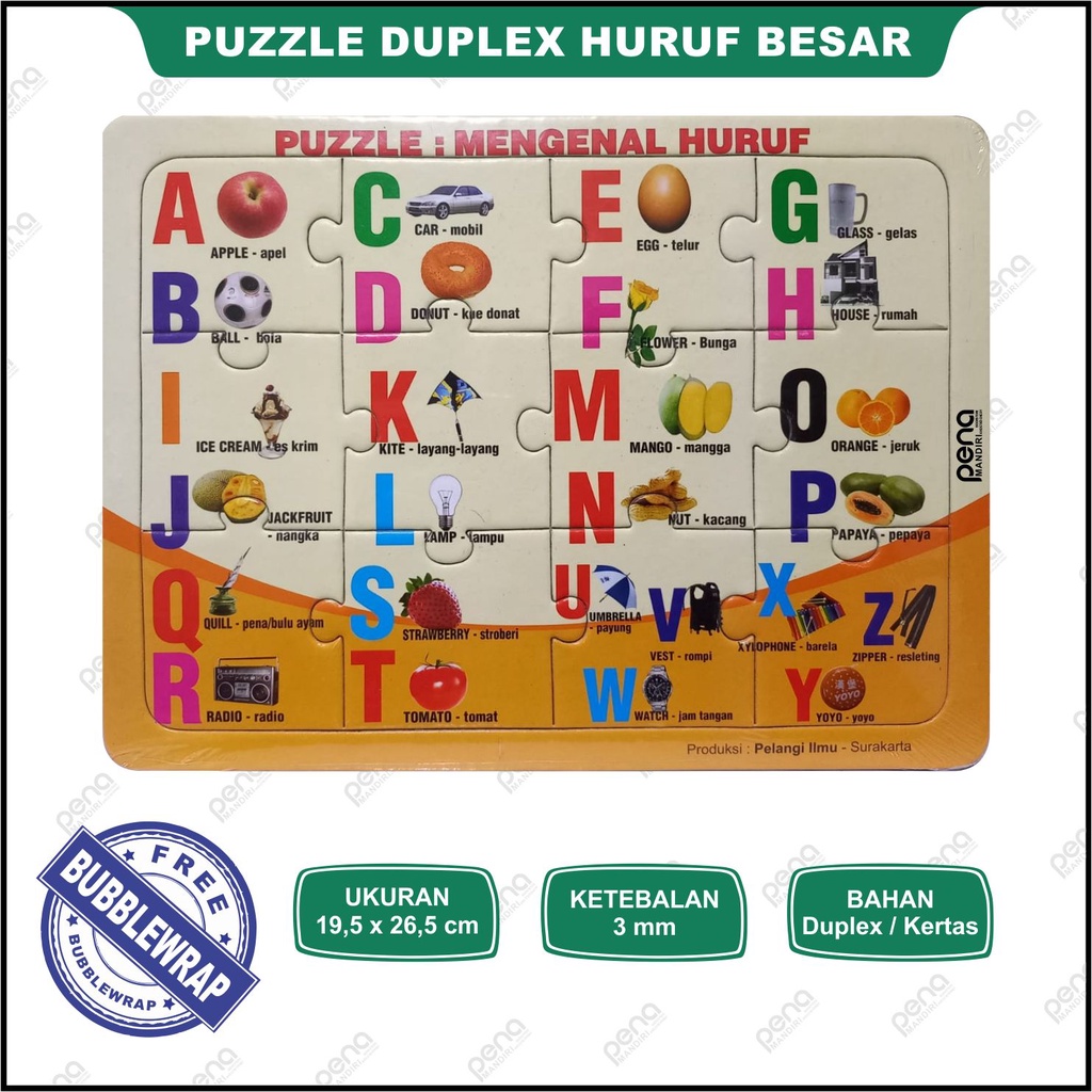 Puzzle / Puzle / Puzel / Pazle Huruf Abjad - Mengenal Huruf Besar