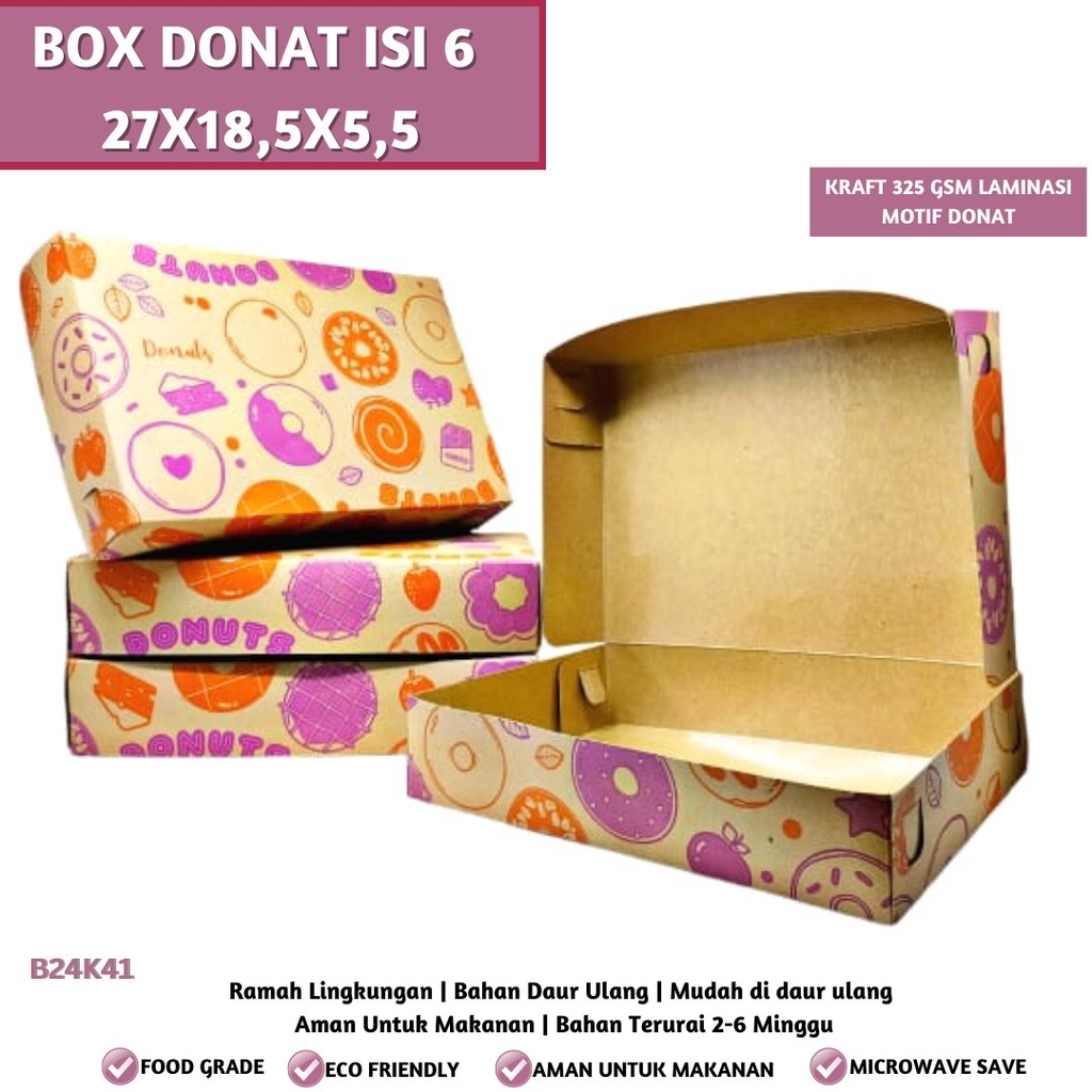 Kardus Donat Box Donat Isi 6 Dus 27X18.5X5.5 (B24K41-Laminasi)