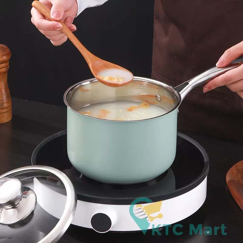 Milk Pot  Tutup Kaca TEBAL INDUKSI Panci Susu Milkpan Panci indomie Panci Sup Mie Sauce Pan Stainless Steel/ Panci Susu Stainless