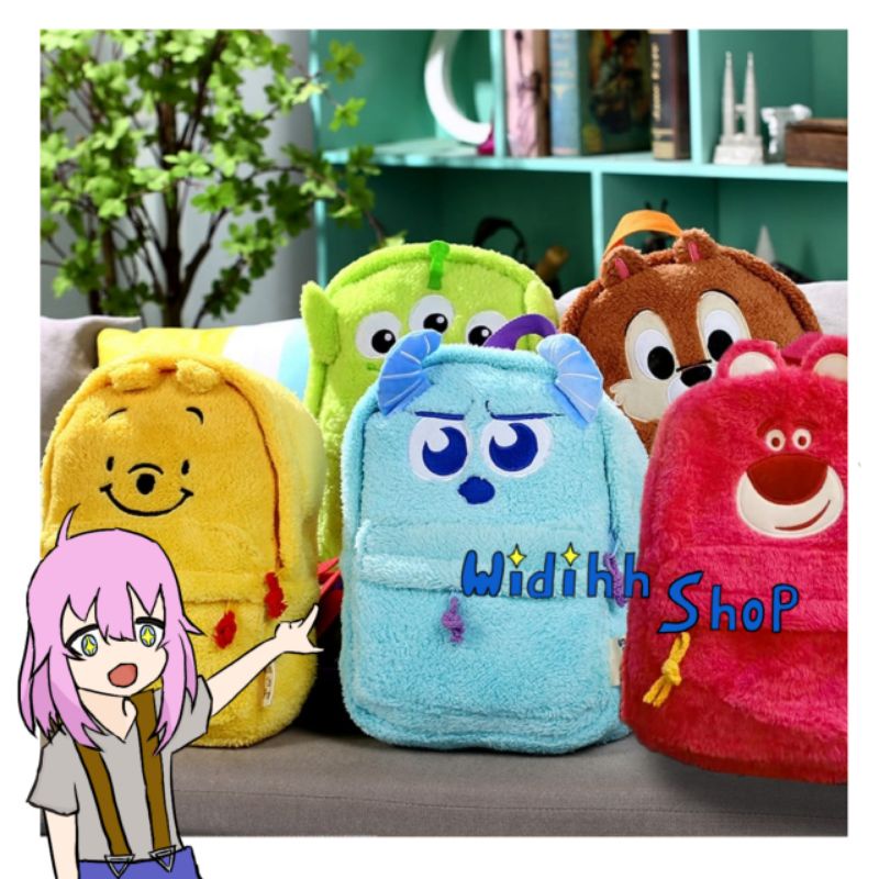 Disney Plushie Backpack Import / Tas Ransel boneka / Tas Lotso / Tas Chipmunk / Tas Winnie The Pooh / Tas Ransel Anak