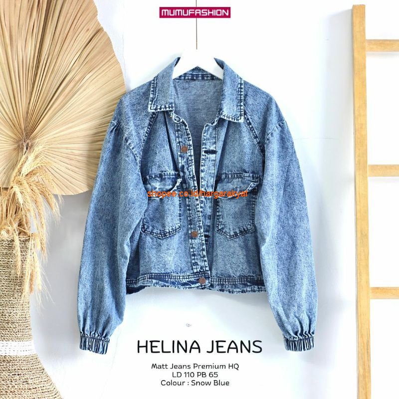 Helina Jaket Jeans Saku Tutup Denim Jaket Over Lengan Kerut - Mario Jaket