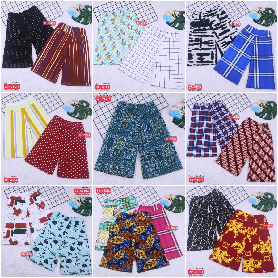 Kulot Motif uk 12-15 Tahun / Celana 3per4 Anak Perempuan Celana Pendek Pants Kulot Bawahan Kiosbalitaaprillia