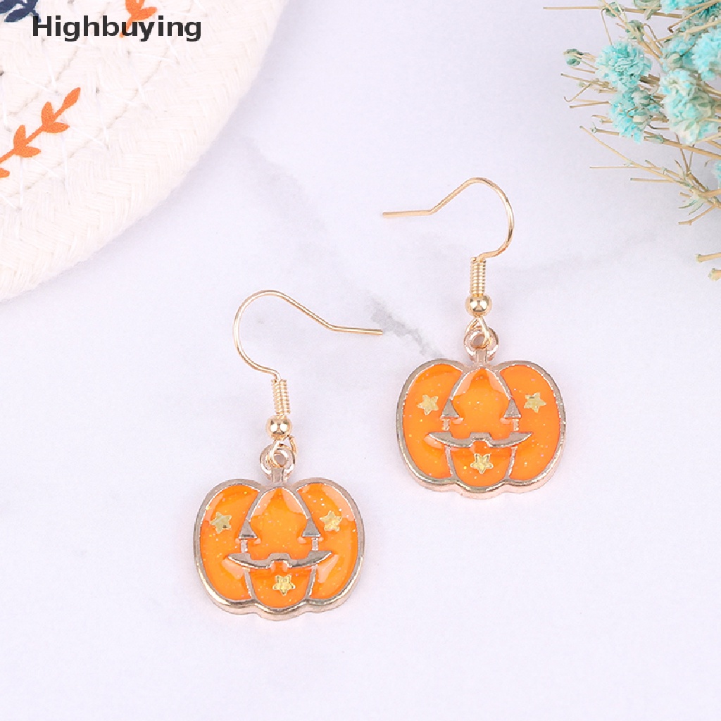 Anting Hoop Bentuk Labu Besar Warna Emas Untuk Aksesoris Perhiasan Pesta Halloween Glory