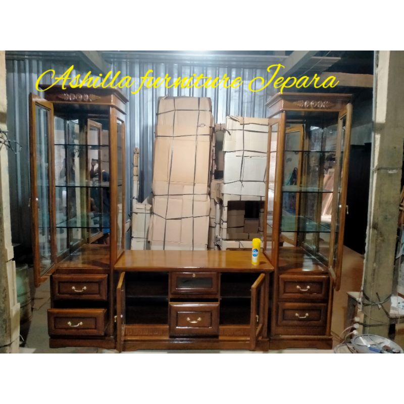 Almari jati.almari kaca.bufet kaca.almari pajangan.almari hias.bufet tv jati